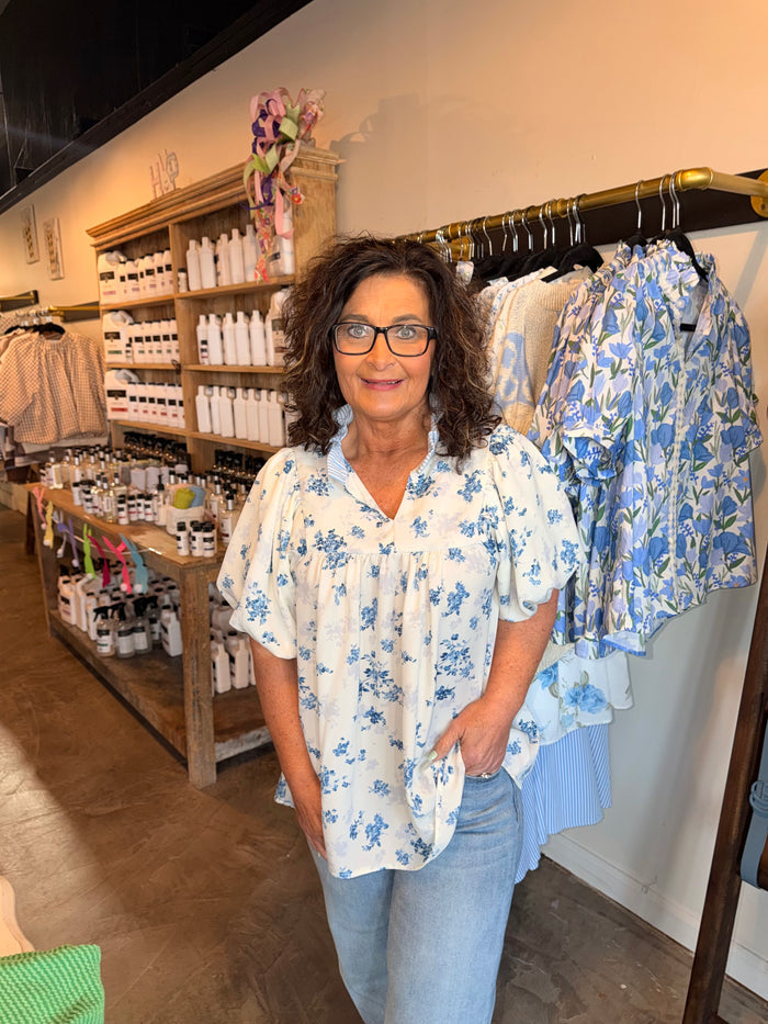 Stripe Collar Floral Blouse