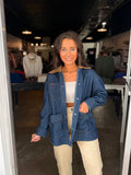 Stripe Corduroy Collar Denim Shacket