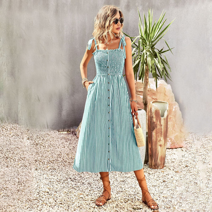 Striped dress Women's quick sale in spring and summer Elegant slip dress - Livefree