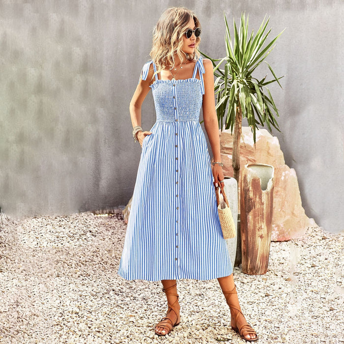 Striped dress Women's quick sale in spring and summer Elegant slip dress - Livefree