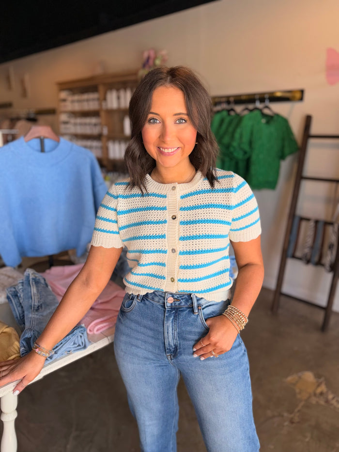 Striped Scallop Edge Cardigan