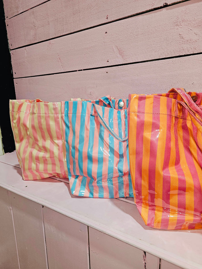 Striped Vinyl Tote Bag