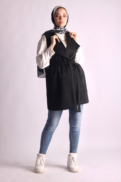 Suede black belted vest. - Livefree