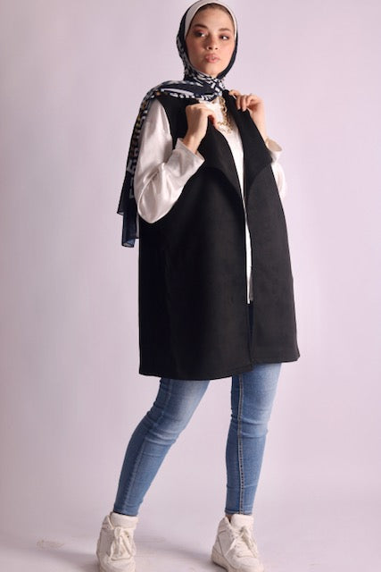 Suede black belted vest. - Livefree