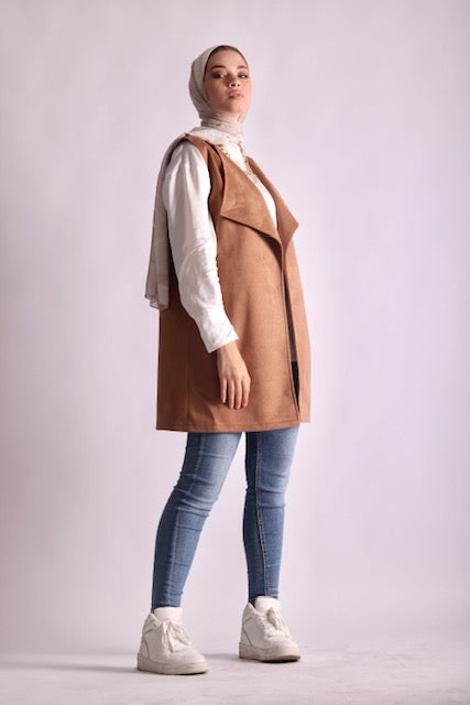 Suede Camel Belted Vest - Livefree