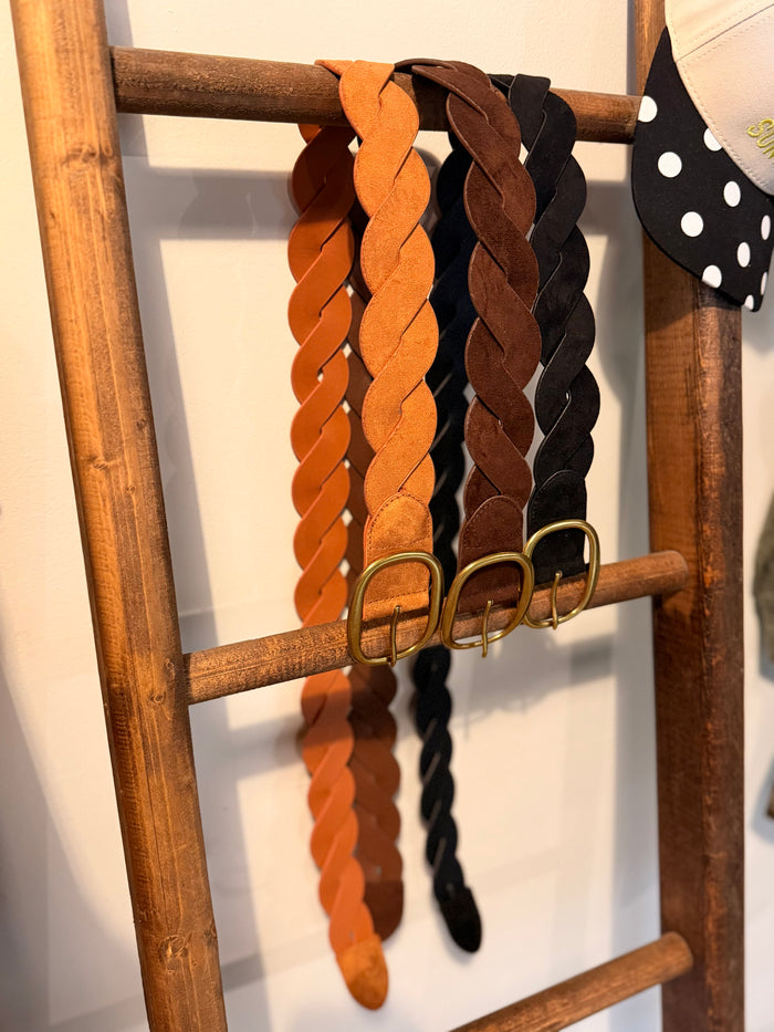Suede Gold Buckle Textured Woven Belts