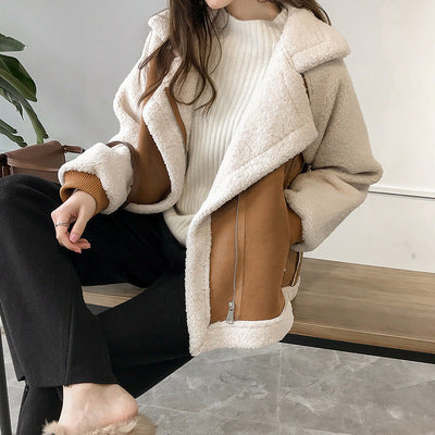 Suede Jacket Women Short Lamb Velvet Motorcycle Jacket - Livefree