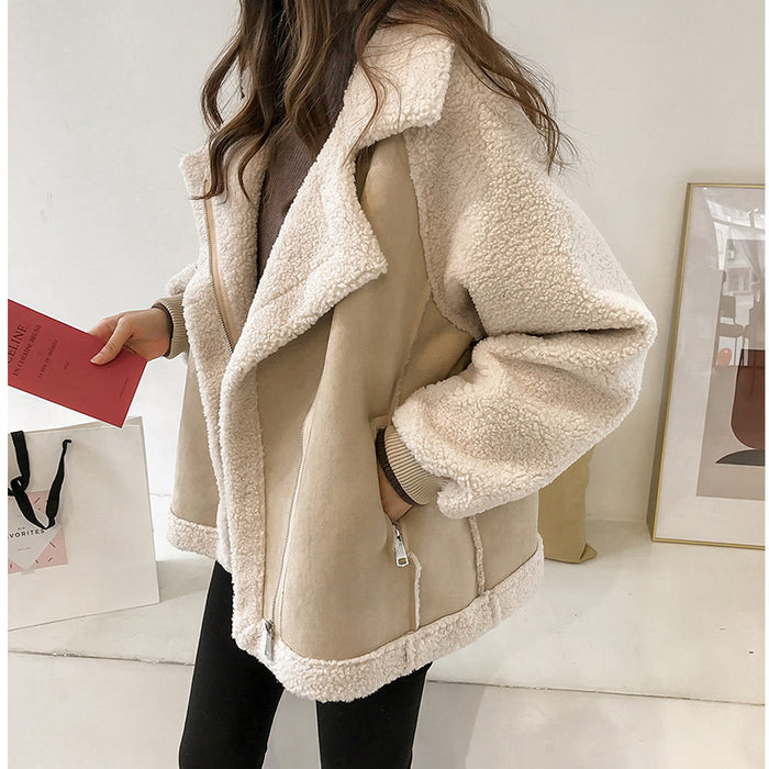 Suede Jacket Women Short Lamb Velvet Motorcycle Jacket - Livefree
