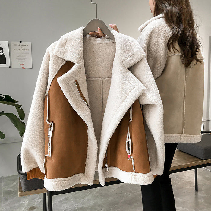 Suede Jacket Women Short Lamb Velvet Motorcycle Jacket - Livefree