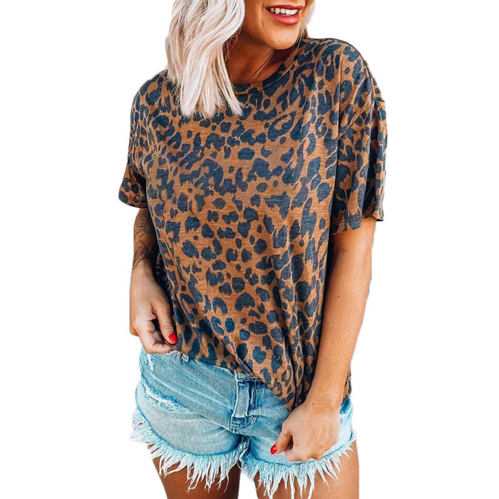 Summer New Women's Tops Leopard Lip Print Round Neck Short Sleeve T-Shirt - Livefree