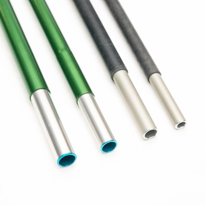 Tarptent replacement pole sections in green and grey with alloy ferrules – studio view