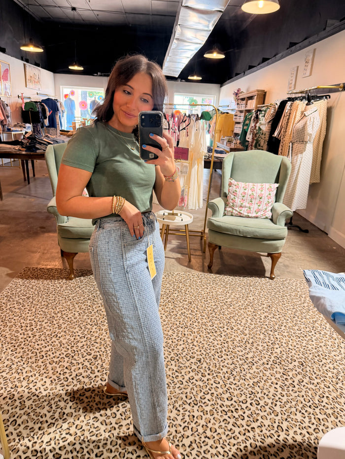 Textured Barrel Jean