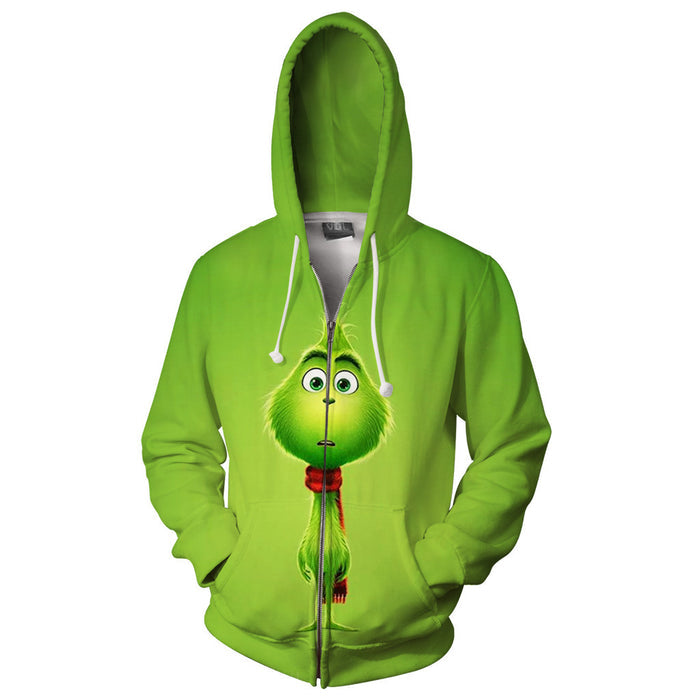 The Grinch With 3D Digital Printing Sweater Zipper Hooded Pullover Cosplay Anime Male - Livefree