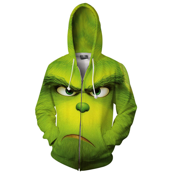 The Grinch With 3D Digital Printing Sweater Zipper Hooded Pullover Cosplay Anime Male - Livefree