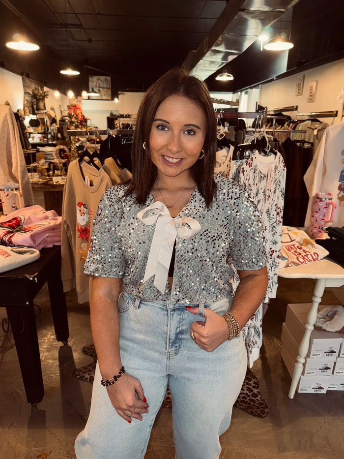 Tie Bow Sequined Top
