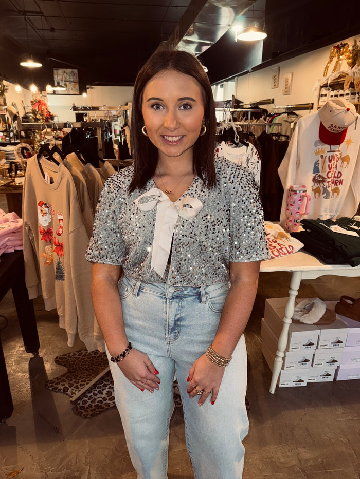 Tie Bow Sequined Top