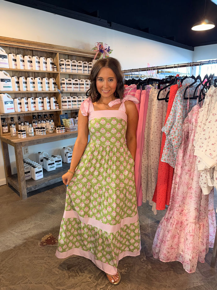 Tie Green & Pink Maxi Dress