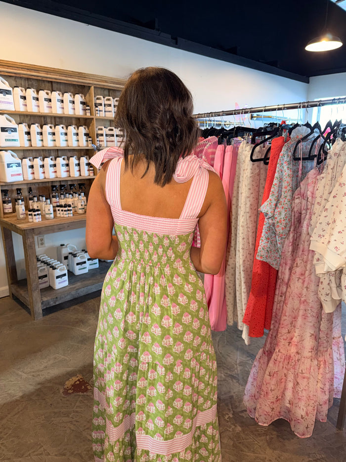 Tie Green & Pink Maxi Dress