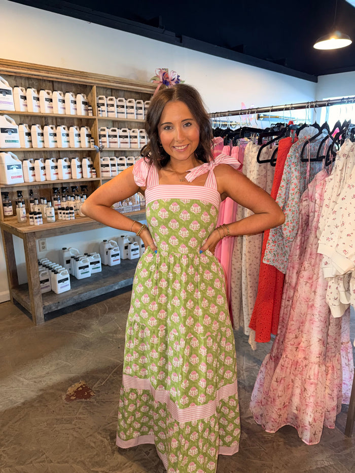 Tie Green & Pink Maxi Dress