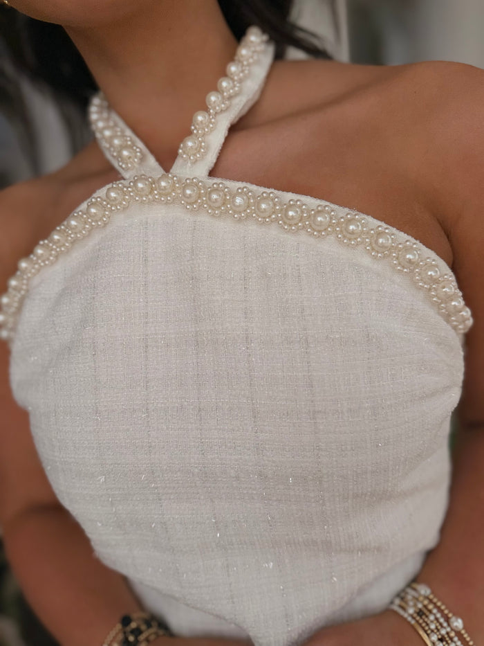 Tweed Pearl Halter Dress