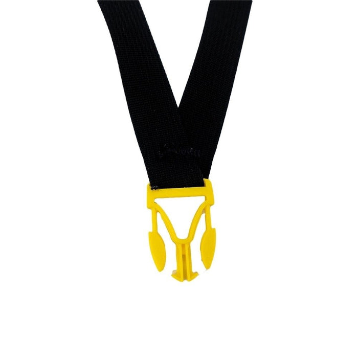 ULA backpack strap kit – close-up of the yellow split-arrow attachment clip on webbing