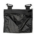 ULA Internal Stash Pocket laid flat, black zip pouch with two hook attachment straps at the top