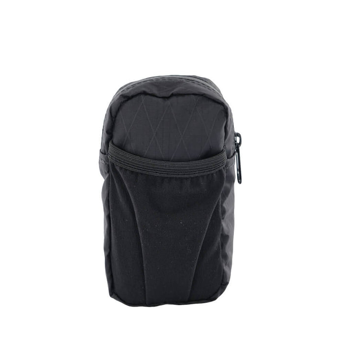 ULA Shoulder Strap Pocket in black, front view with zip closure and elastic stretch panel