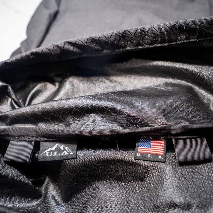 ULA Ultra Node – interior ULA brand tag and Made in USA label, close-up