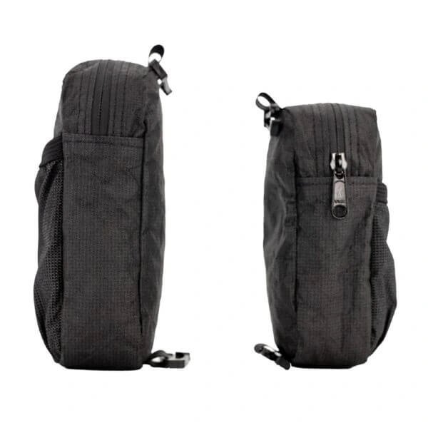 ULA ULTRA Shoulder Strap Pocket with a phone tucked in the mesh front pocket, close-up