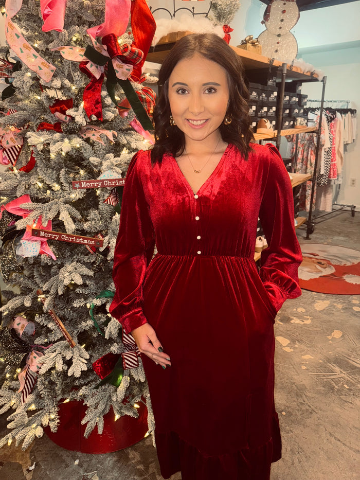 Velvet Pearl Button Midi