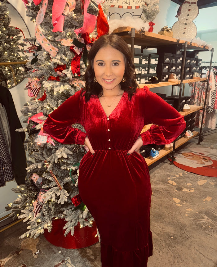 Velvet Pearl Button Midi