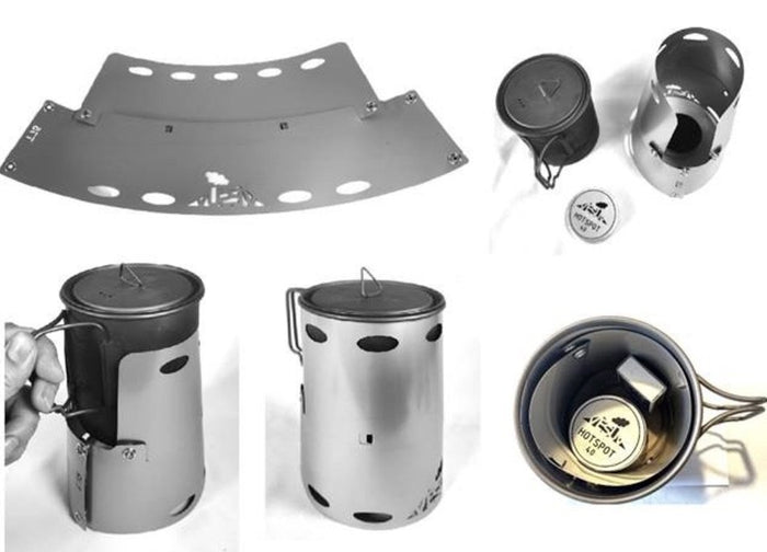 VESUV Titanium Windshield for Toaks Pot 750 ml D95 mm kit components laid out