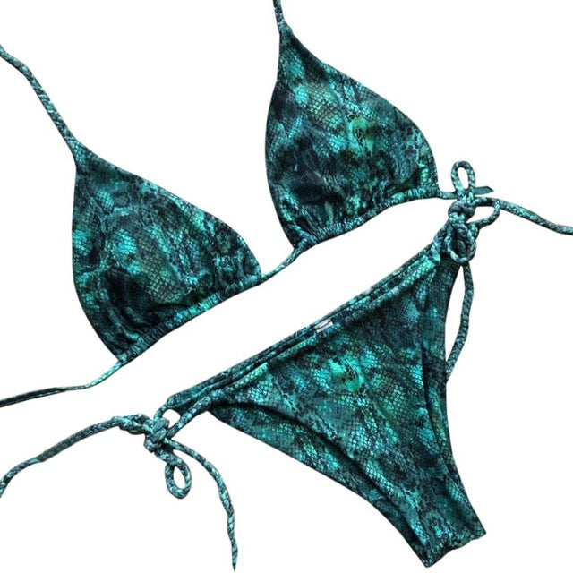 Vintage Backless Women Serpentine Print Bikini - shop.livefree.co.uk