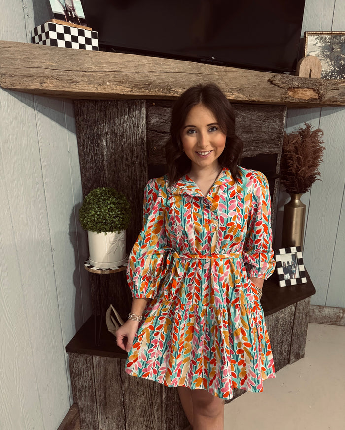 Waist Tie Floral Tiered Dress