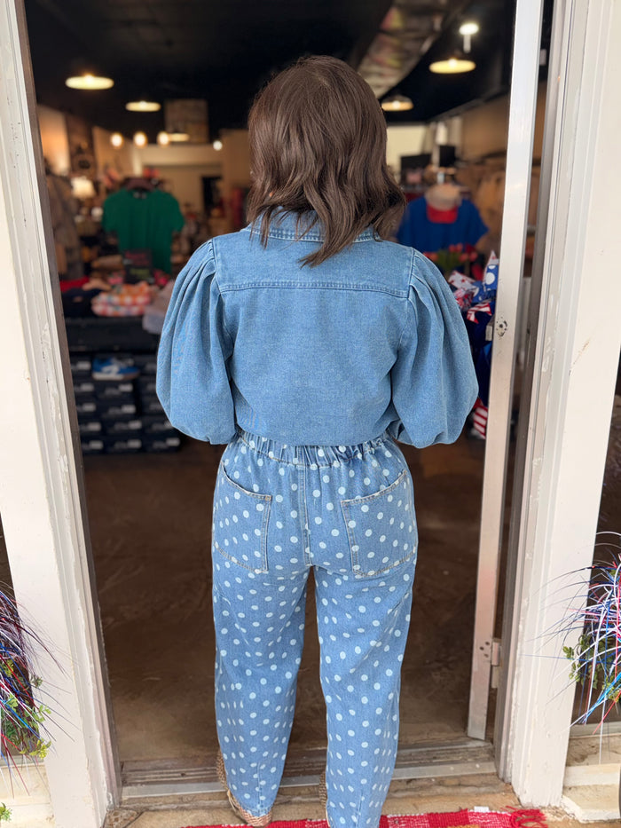 Washed Denim Polka Dot Pants