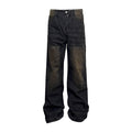 Washed Straight Dirty Mud Textured Deconstructed Jeans - Livefree