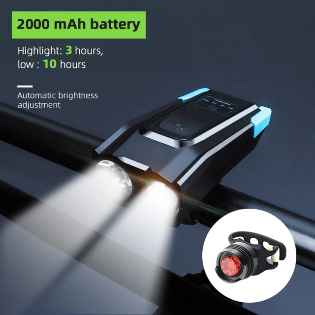 Waterproof Bicycle Front LED Rechargeable Light with Horn - shop.livefree.co.uk