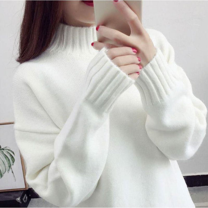 White Turtleneck Sweater Women's Pullover - Livefree
