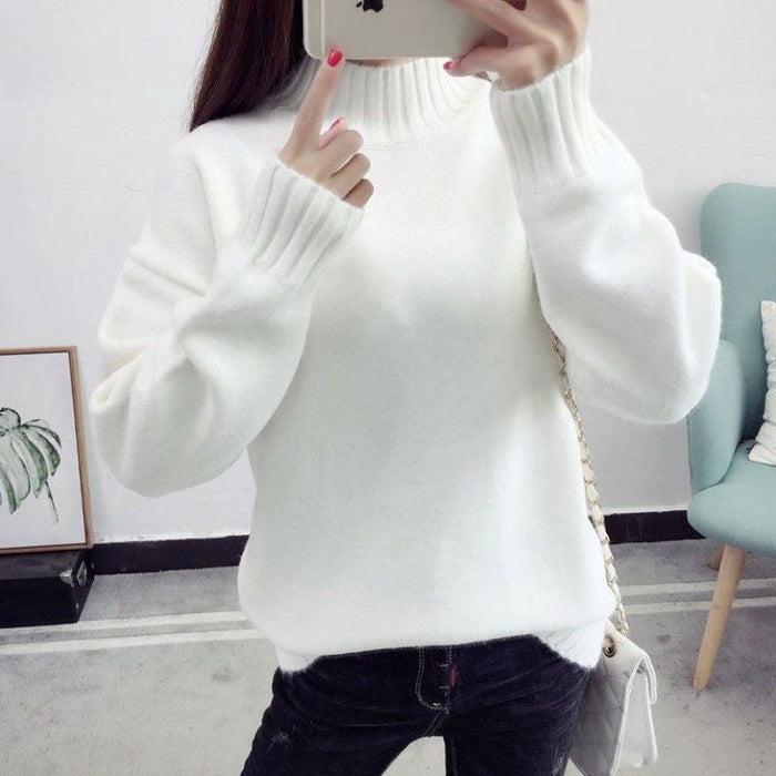 White Turtleneck Sweater Women's Pullover - Livefree