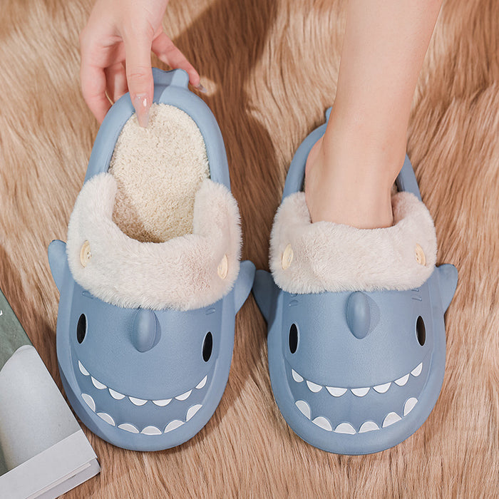 Winter Shark Shoes House Slippers With Button EVA Couple Slippers