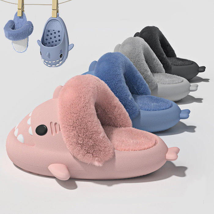 Winter Shark Slippers Detachable Warm Fuzzy Slippers Bedroom House Shoes Women - Livefree