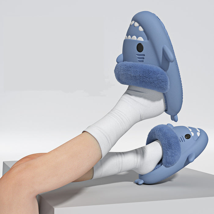 Winter Shark Slippers Detachable Warm Fuzzy Slippers Bedroom House Shoes Women - Livefree