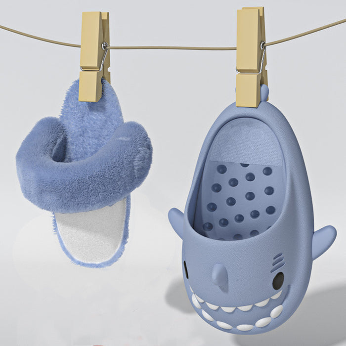 Winter Shark Slippers Detachable Warm Fuzzy Slippers Bedroom House Shoes Women - Livefree