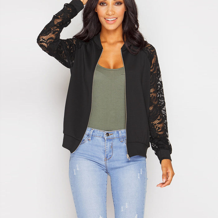 Women Bomber Jacket With Lace - Livefree
