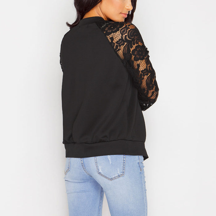 Women Bomber Jacket With Lace - Livefree