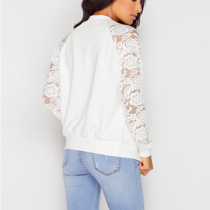Women Bomber Jacket With Lace - Livefree