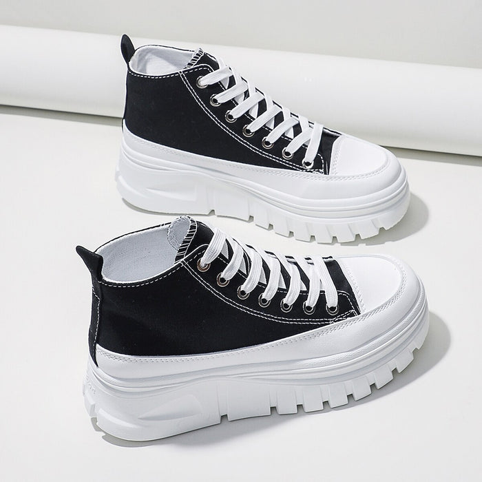 Women Lace-Up Front High Top Flatform Canvas Shoes - Livefree