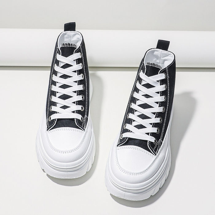 Women Lace-Up Front High Top Flatform Canvas Shoes - Livefree