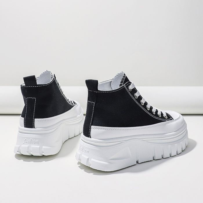 Women Lace-Up Front High Top Flatform Canvas Shoes - Livefree