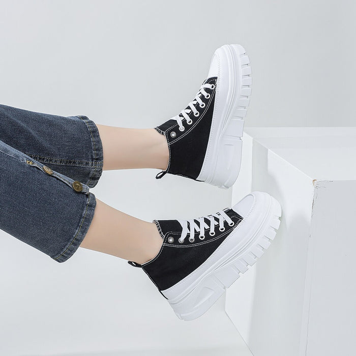 Women Lace-Up Front High Top Flatform Canvas Shoes - Livefree
